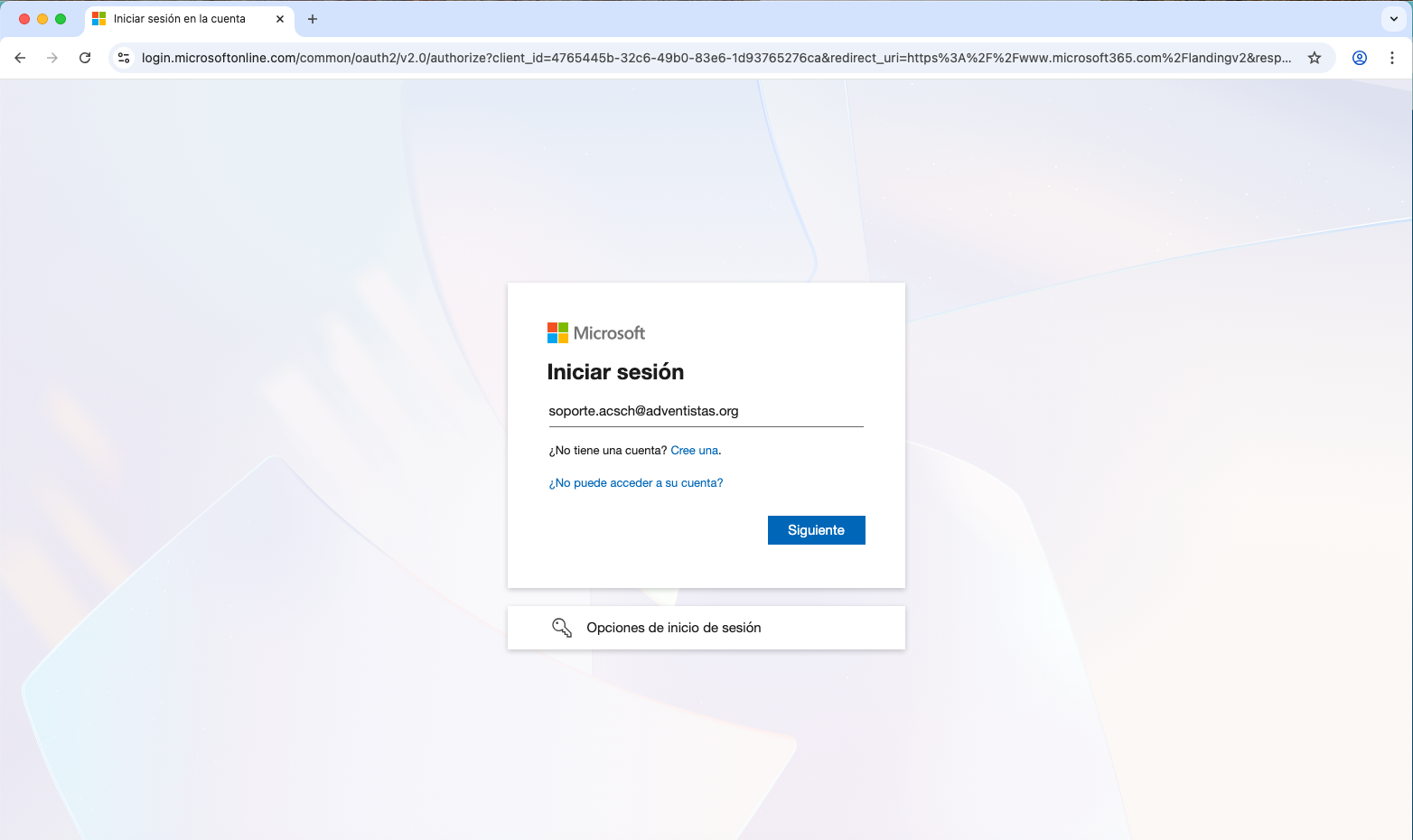 Pantalla de acceso al portal de Office