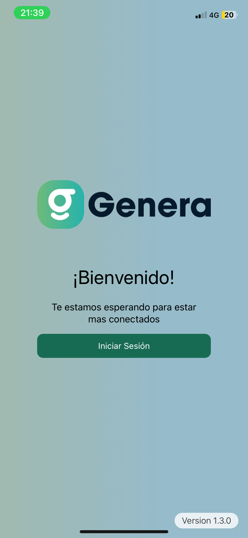 Pantalla de bienvenida de Genera One